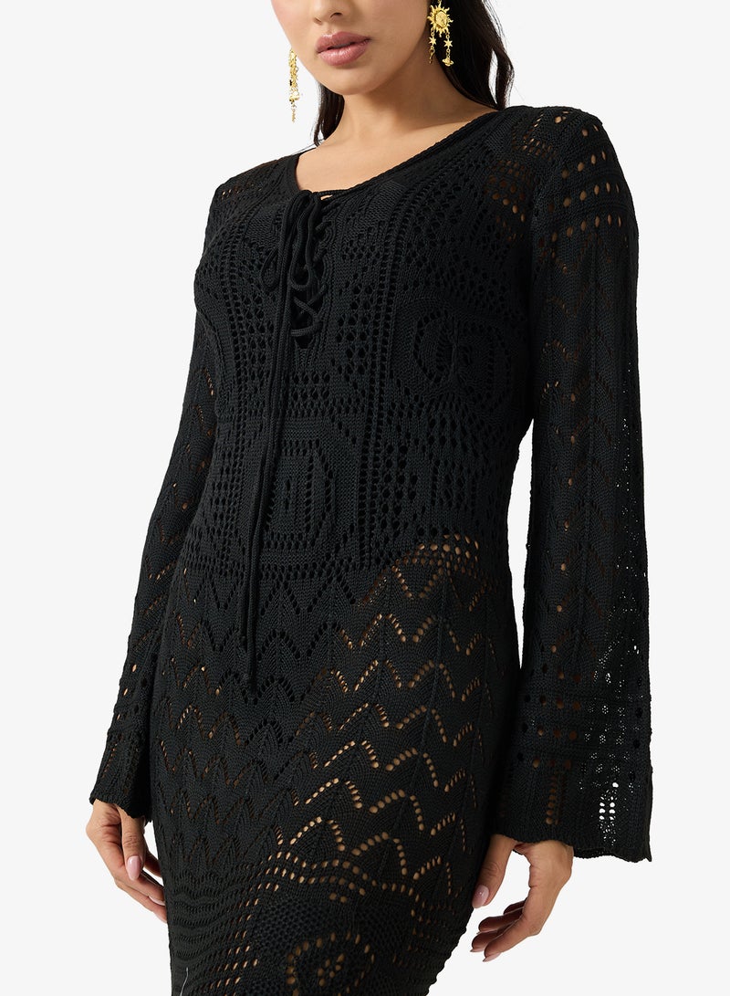 Ginger Tie Up Detail Crochet Beach Dress - Image 3